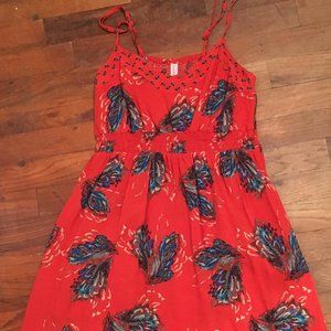 Orange and blue print summer dress.